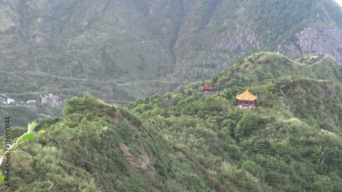 4K Chinese pavilion view from the TeaPot Mountain Jinguashi town in New Taipei City, Near to Jishan Ruifang District, Attractions in Xinbei, Taiwan-Dan photo