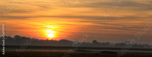 Sunset over farmland  Gloucestershire  England  UK.