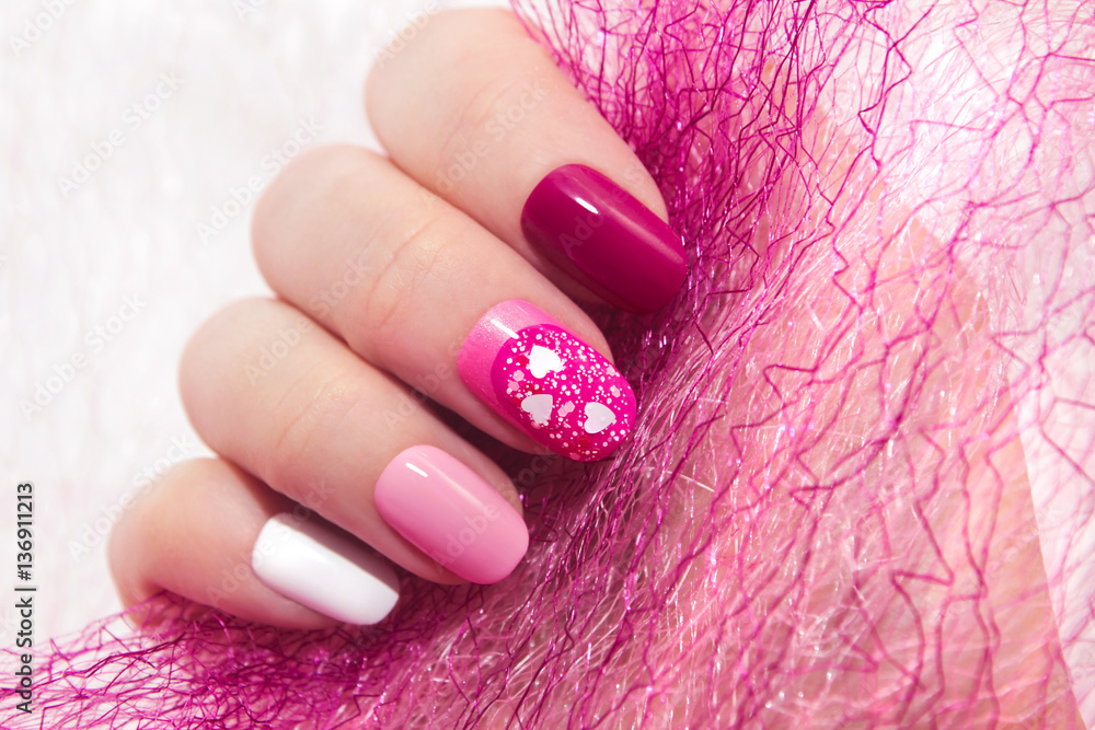 Pink cherry nail design for nail glitter different shapes closeup. Stock  Photo | Adobe Stock