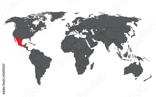 Mexico red on gray world map vector