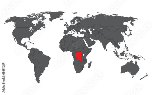 Democratic Republic of Congo red on gray world map vector