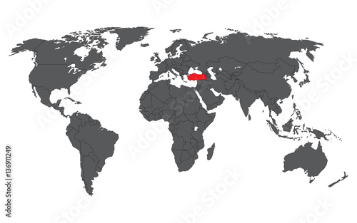 Turkey red on gray world map vector
