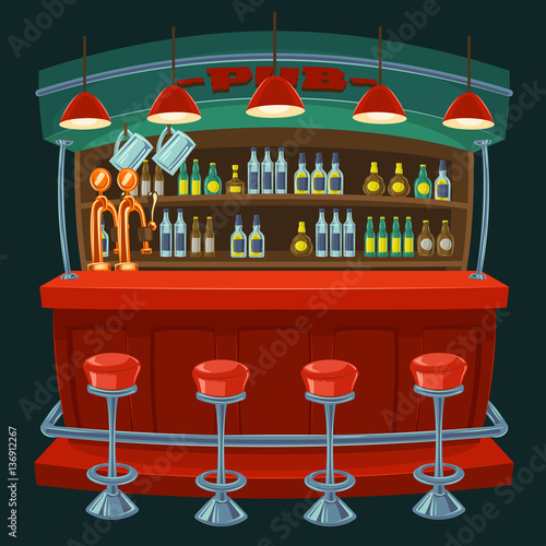 Cartoon illustration the interior of the pub