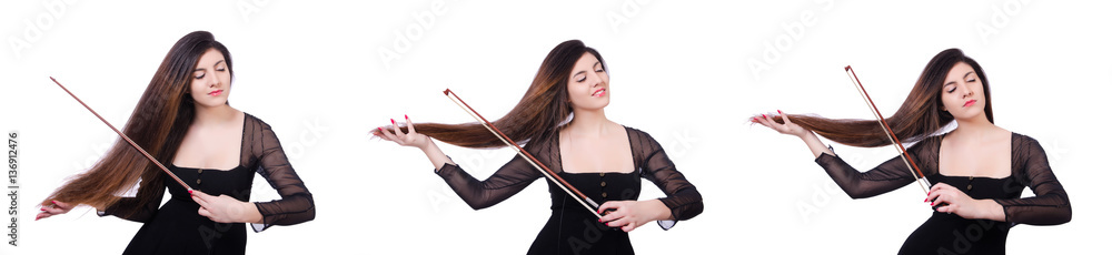 Woman performer playing violin on white Woman performer playing violin on white