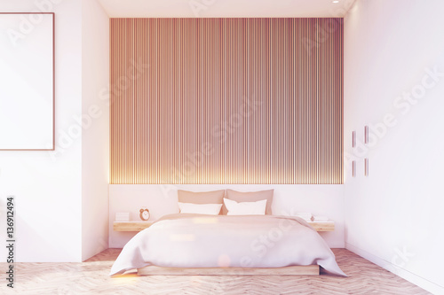 Front view of bedroom with wooden floor  toned