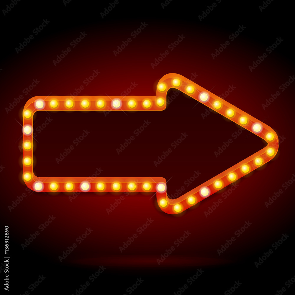 Light Bulbs Vintage Neon Glow Arrow Frame. Vector Stock Vector | Adobe Stock