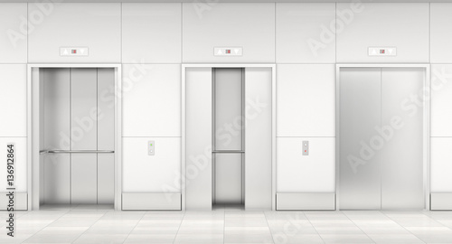 metal elevators open doors background, modern, oppurtunity choice. frontal view