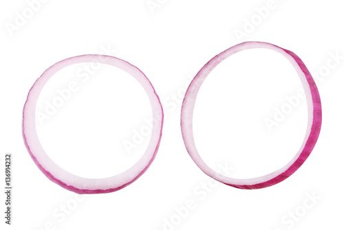 red onion rings isolated on white background