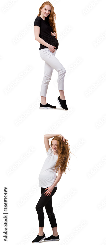 Pregnant woman in composite image isolated on white