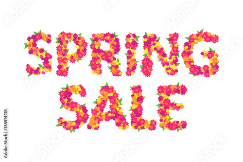 Spring sale sign made from flowers. Bright sign.