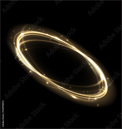Glow Light Lines Round on Dark Background. Vector