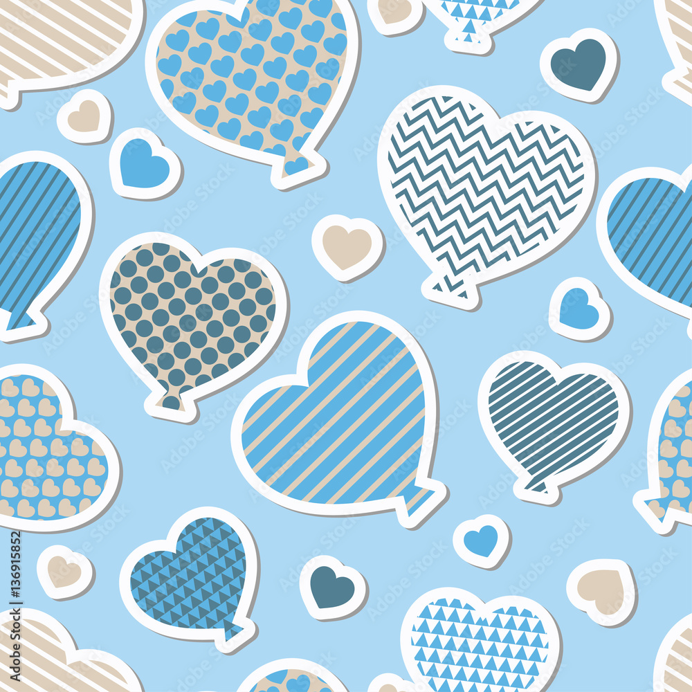 Fototapeta premium Seamless vector background with decorative hearts. Balloons. Valentine's day. Print. Cloth design, wallpaper.