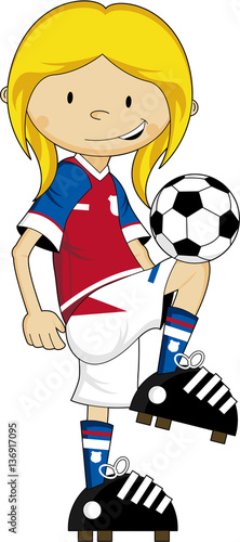 Cute Cartoon Girl Soccer Football PLayer