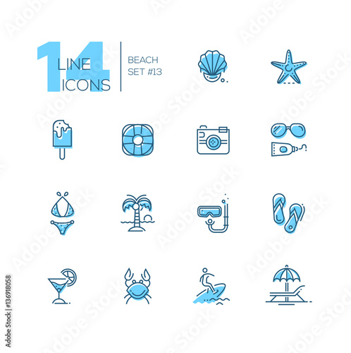 At the Beach - line icons set