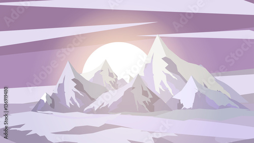 Minimal Abstract Mountain Landscape Moonrise Scene - Vector Illu