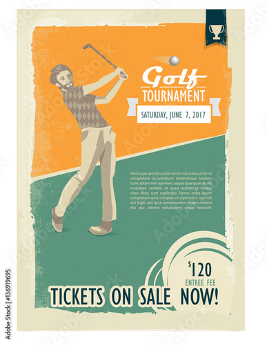 Retro golf poster or flyer with a golf player