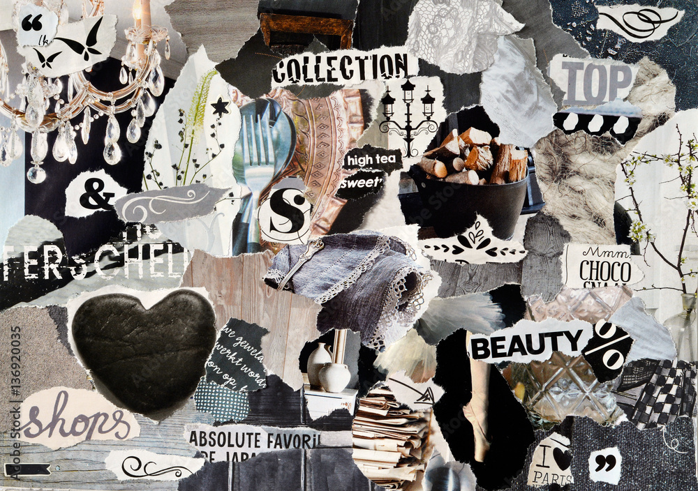 Collage mood board made of old magazine paper results in modern art Stock  Photo