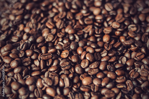 roasted coffee beans background texture, vintage filtered style 