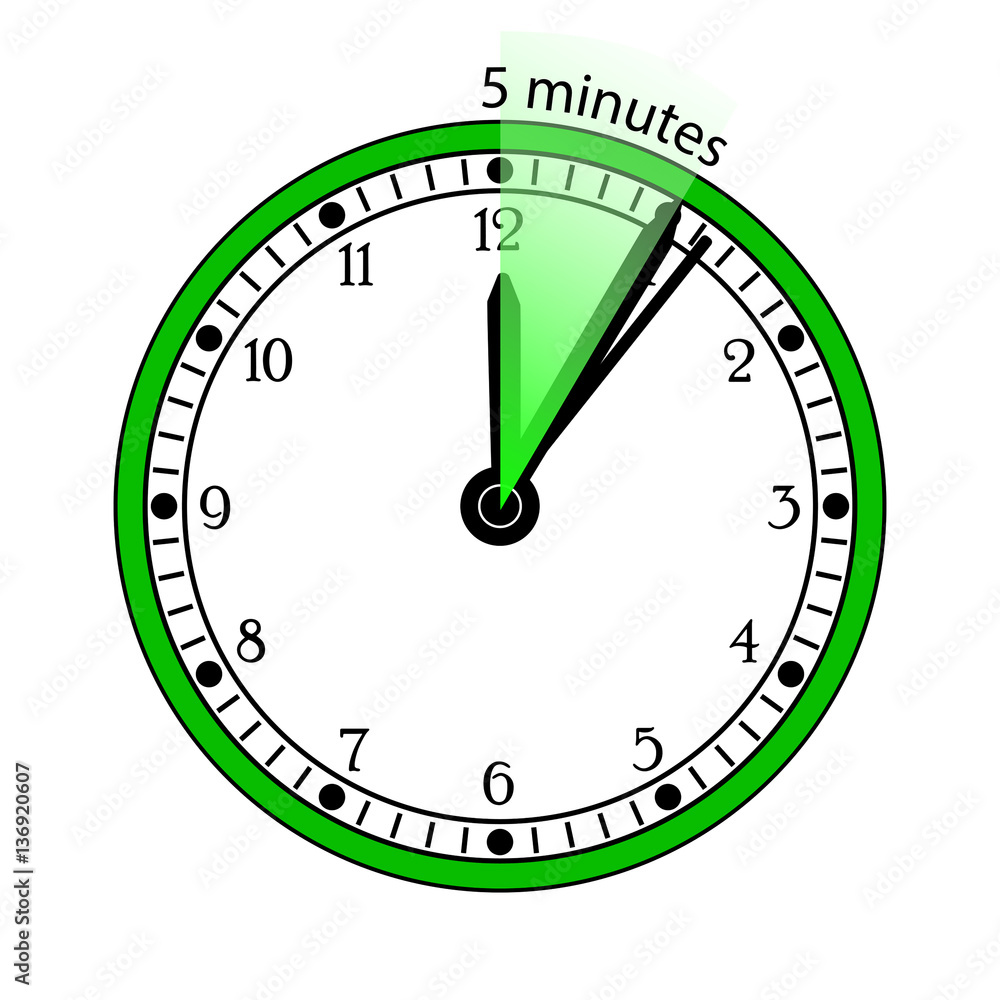 Clock 5 Minutes To Go Vector Illustration Stock Vector | Adobe Stock