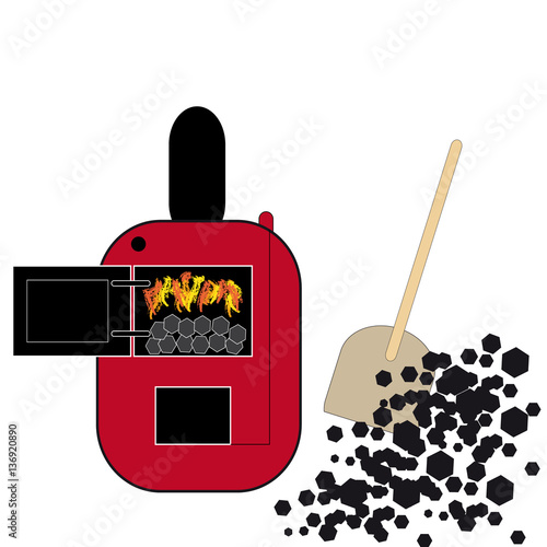 Red coal boiler on white background
