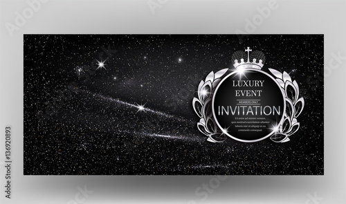 VIP Invitation card with sparkling black fabric. Vector illustration