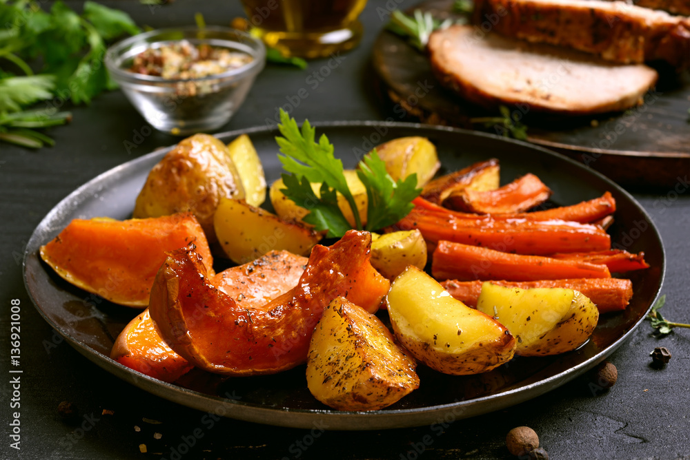 Baked vegetables in frying pan Baked vegetables in frying pan
