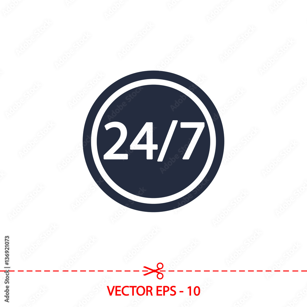 Fototapeta premium 24 hours a day and 7 days a week icon, vector illustration. Flat design style 
