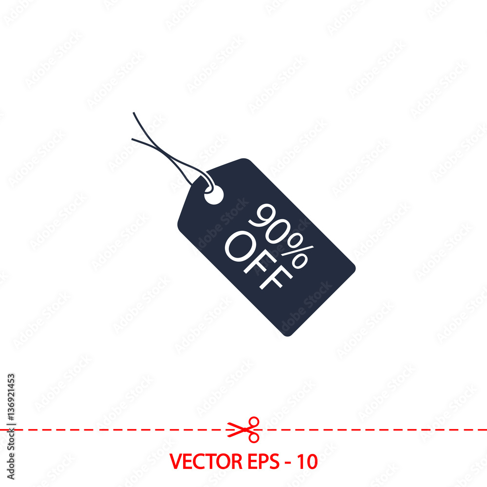 90% tag icon, vector illustration. Flat design style 