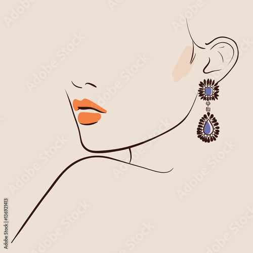 Fotografering Beautiful woman wearing earrings