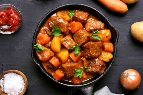 Beef meat stewed with potatoes and carrots