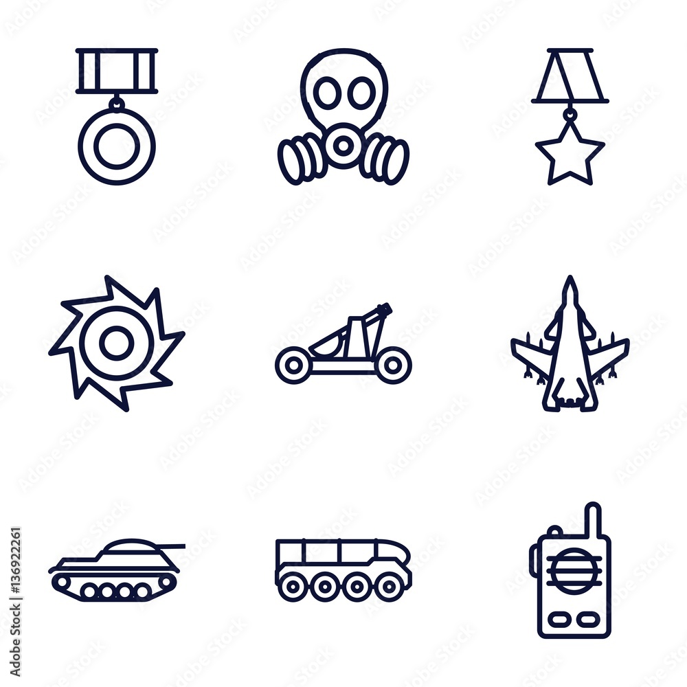 Set of 9 War outline icons Set of 9 War outline icons