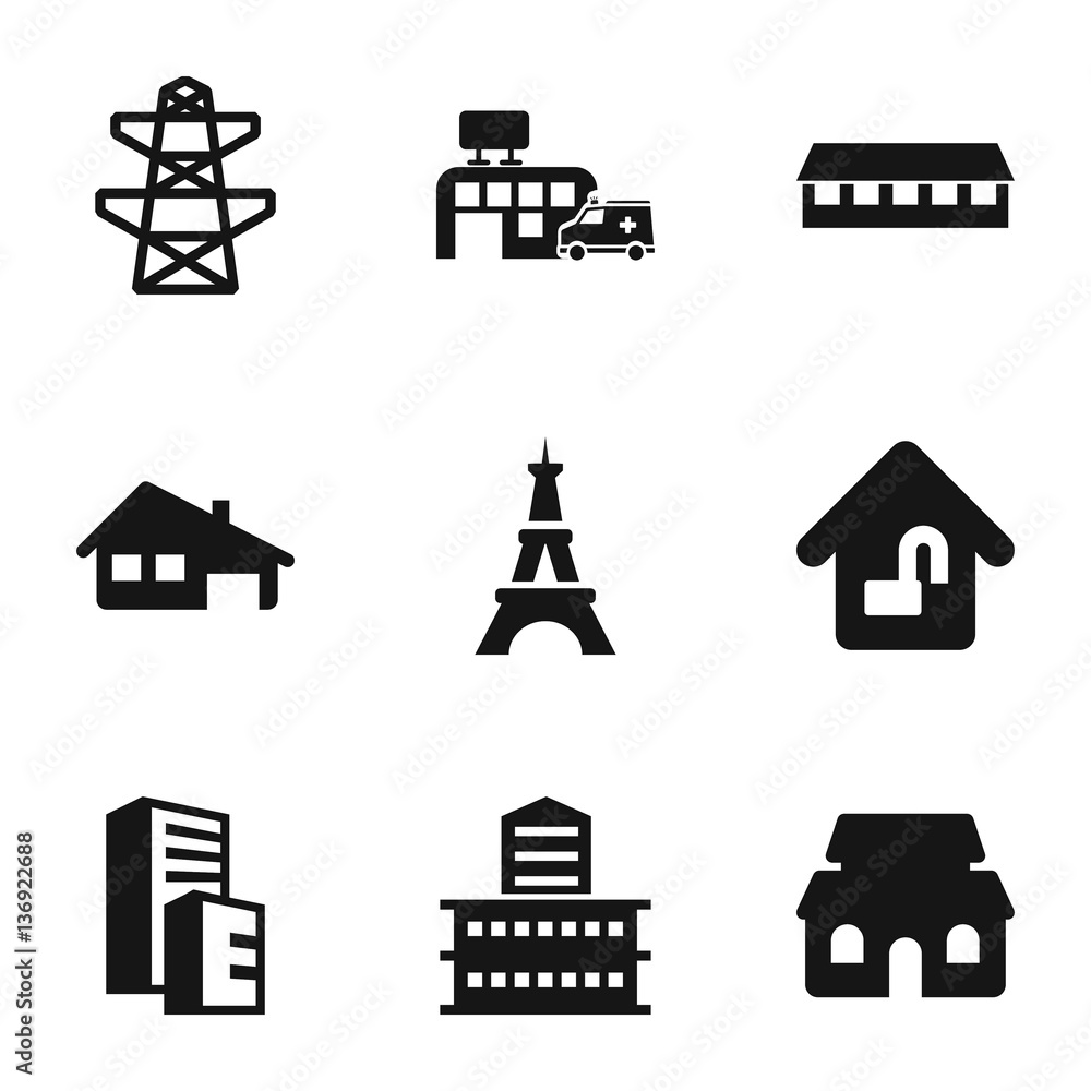 Set of 9 structure filled icons