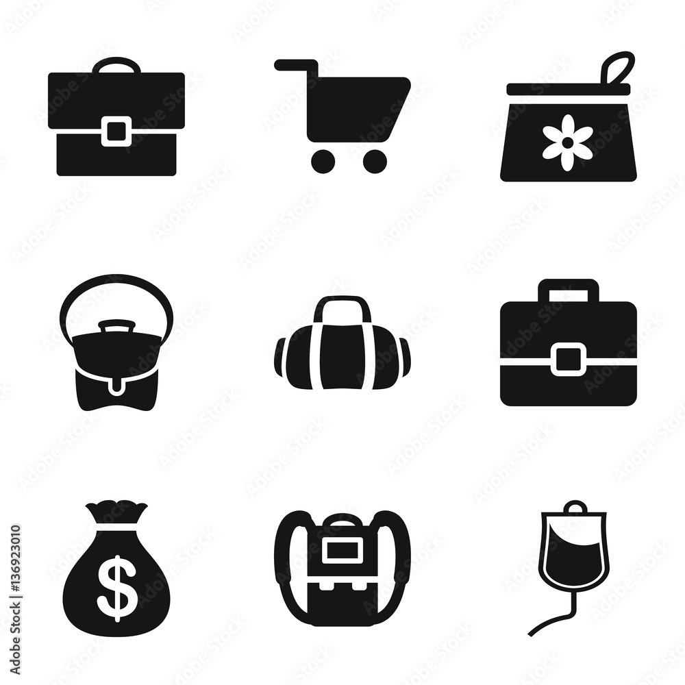 Set of 9 bag filled icons Set of 9 bag filled icons