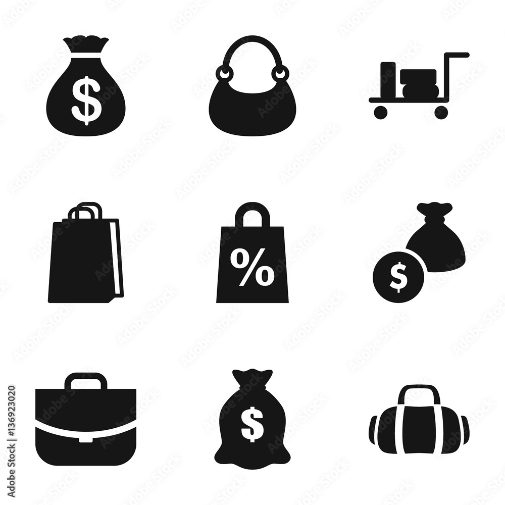 Set of 9 bag filled icons Set of 9 bag filled icons