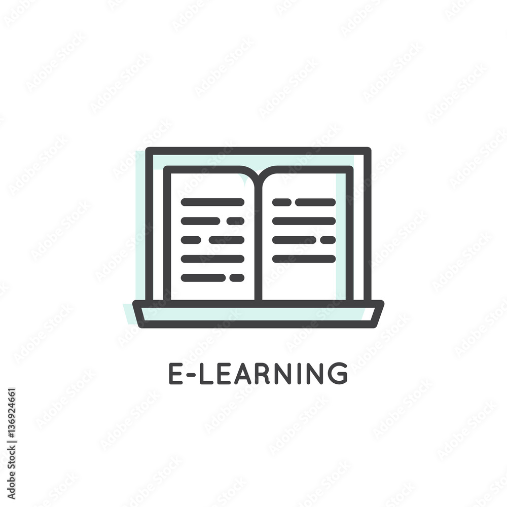 Vector Icon Style Logo of E-learning, internet education and online book, Isolated Linear Design