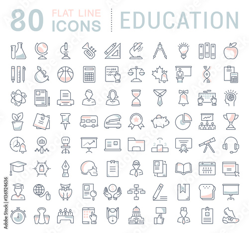 Set Vector Flat Line Icons Education