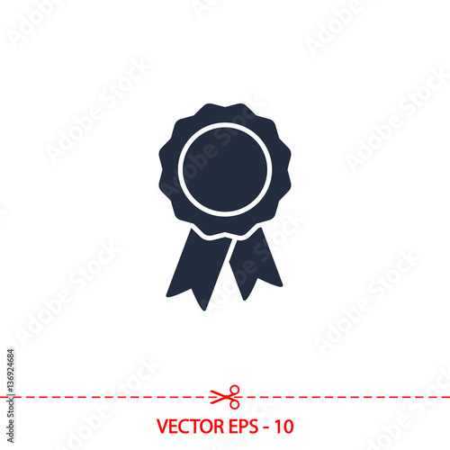 badge with ribbons icon, vector illustration. Flat design style