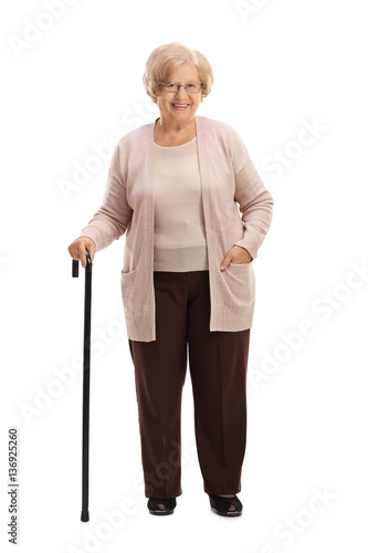 Fotografía Elderly woman with a walking cane smiling