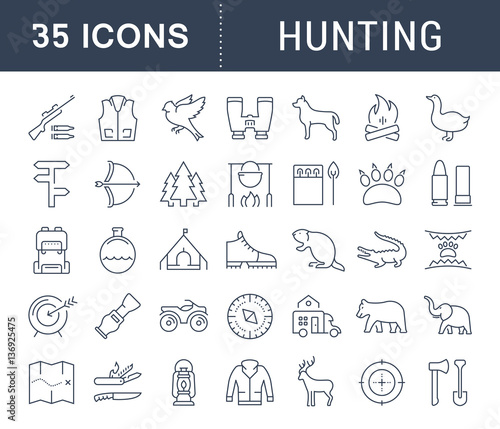 Set Vector Flat Line Icons Hunting