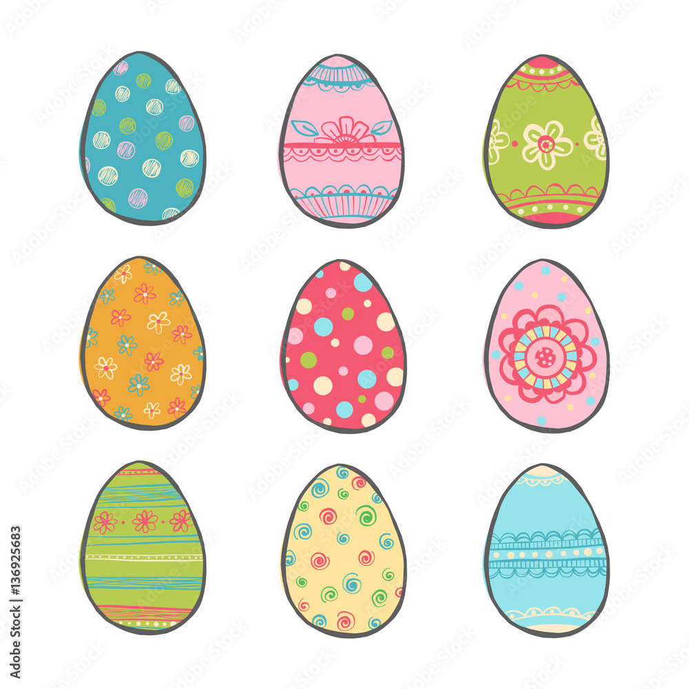 Hand drawn easter eggs set. Hand drawn easter eggs set.