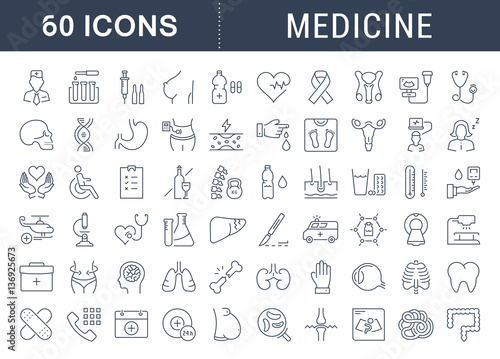 Set Vector Flat Line Icons Medicine