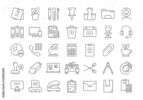 Set Vector Flat Line Icons Office Tools