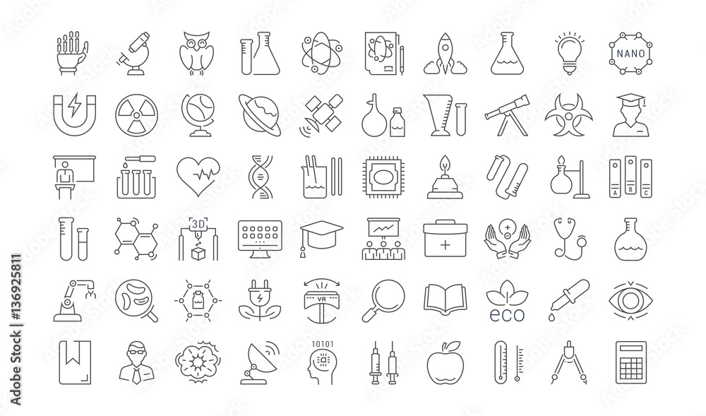 Set Vector Flat Line Icons Science Set Vector Flat Line Icons Science