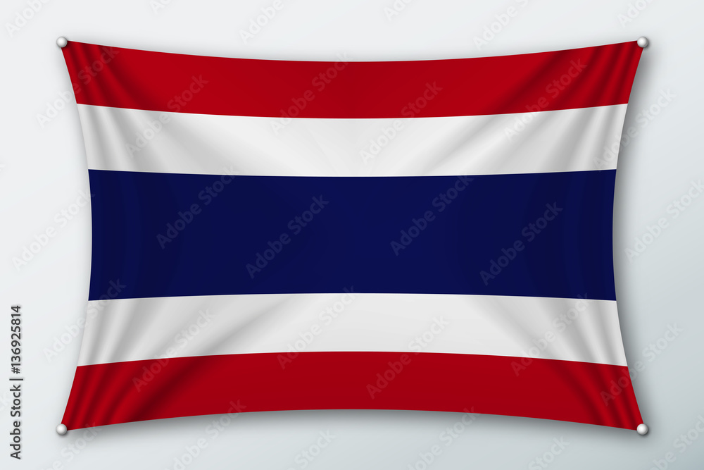 Thailand national flag. Symbol of the country on a stretched fabric with waves attached with pins. Realistic vector illustration. Thailand national flag. Symbol of the country on a stretched fabric with waves attached with pins. Realistic vector illustration.