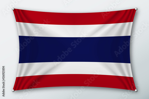 Free Download Thailand national flag. Symbol of the country on a stretched fabric with waves attached with pins. Realistic vector illustration. - GFXLoad