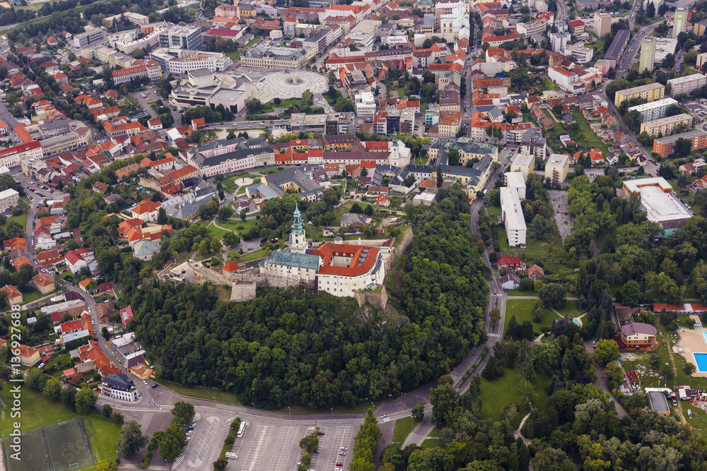 Aerial view of Nitra, Slovakia. Nitra castle in the foreground with city on the background