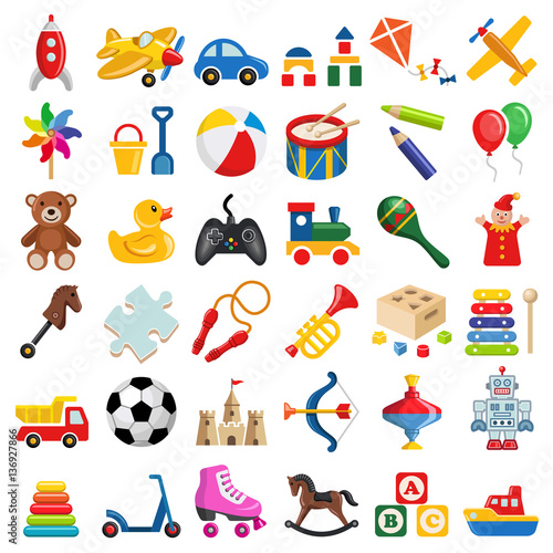 Toy icon collection - vector color illustration