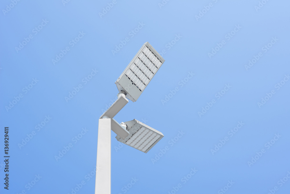 Street light pole led lamp lightbulb on blue sky background with Street light pole led lamp lightbulb on blue sky background with