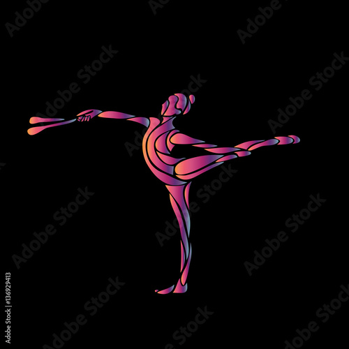 Creative silhouette of gymnastic girl. Art gymnastics flexible girl