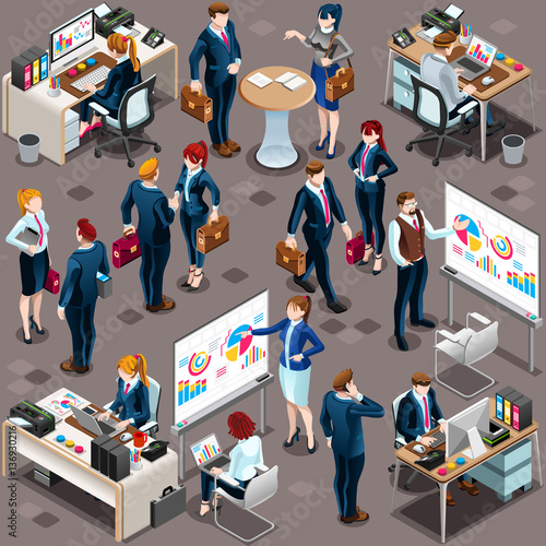 Isometric people isolated meeting staff infographic. 3D Isometric boss person icon set. Creative design vector illustration collection